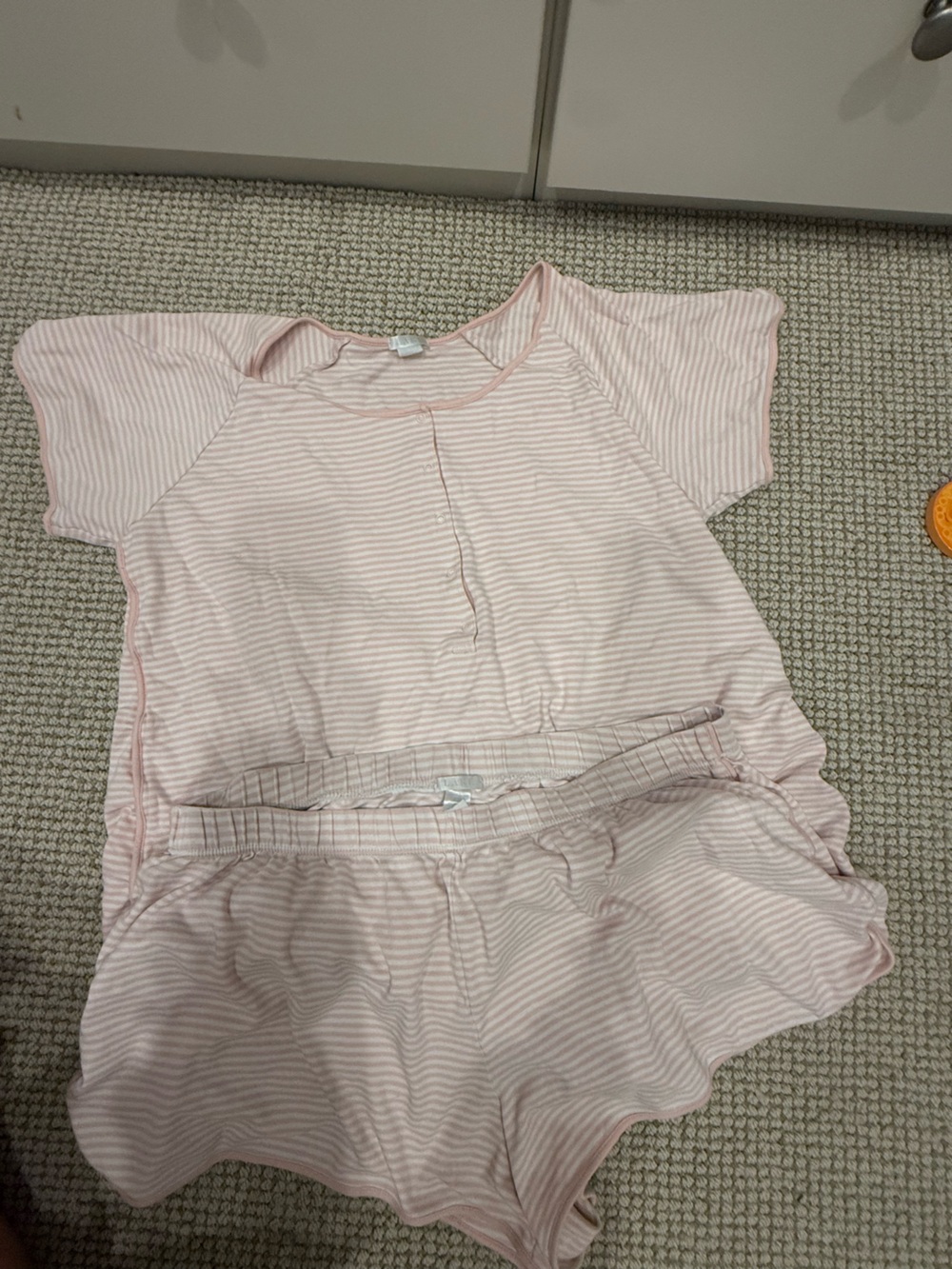 Women's Pink Striped Short Sleeve Pajama Set